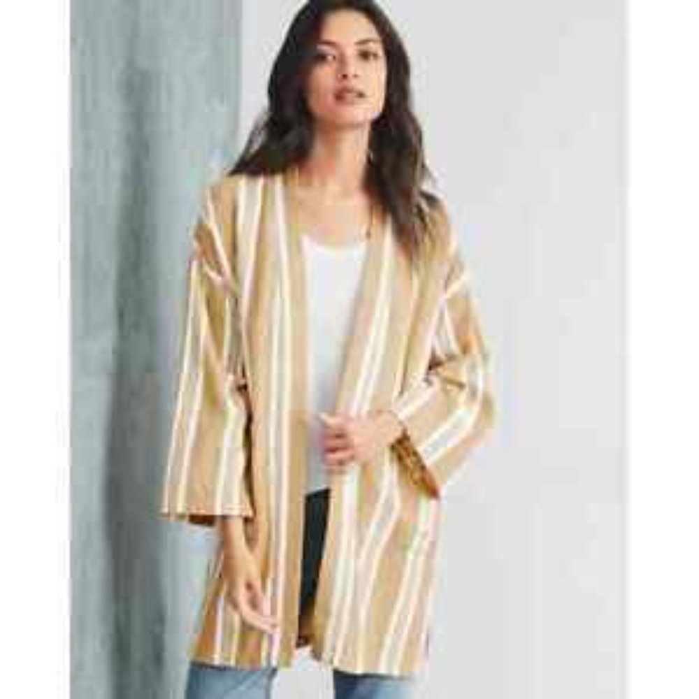 Eileen Fisher I‎ Stripe Cotton Open Front Sweater